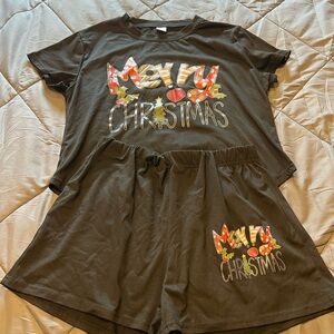 Merry Christmas Black Holiday Tee & Shorts Set